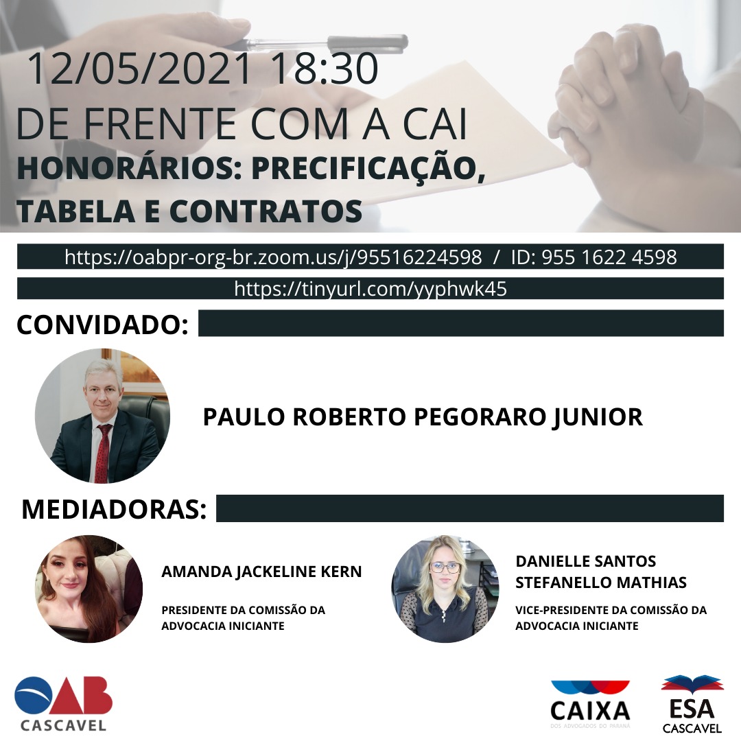 DE FRENTE COM A CAI - HONORÁRIOS: PRECIFICAÇÃO, TABELA E CONTRATOS